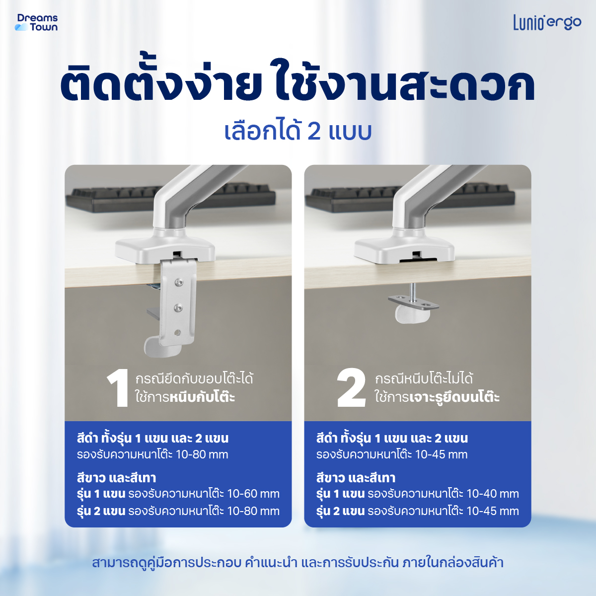 แขนจับจอ LUNIO ERGO MONITOR ARM CYBOT สีขาว 1 แขน หมุนได้360°_5